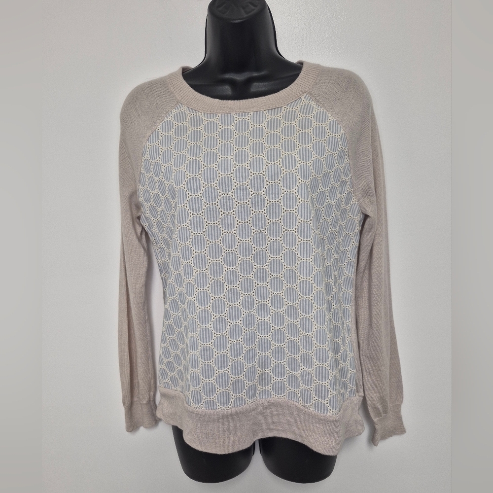 J. Crew Mixed Media Merino Wool Cotton Eyelet Sweater sz S A4357